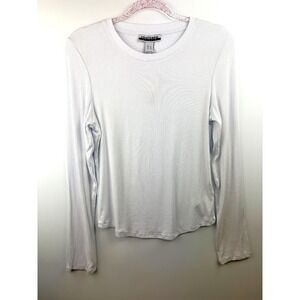 Contempo Casuals Top White Ribbed Long Sleeve Y2K Chic Soft Minimalist XL Basics
